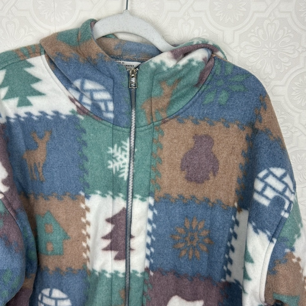 Vintage Camp Shacket Jacket Zip Up Fleece Chore Barn Cabin Bears Forrest Novelty - Picture 7 of 9